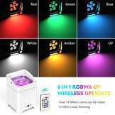 Set van 4 witte led-projectoren 108 W met tas, RGBWA + UV DMX-app, ingebouwde oplaadbare batterij van 9600 mAh, Uplight podiumverlichting met afstandsbediening voor DJ, bar, karaoke