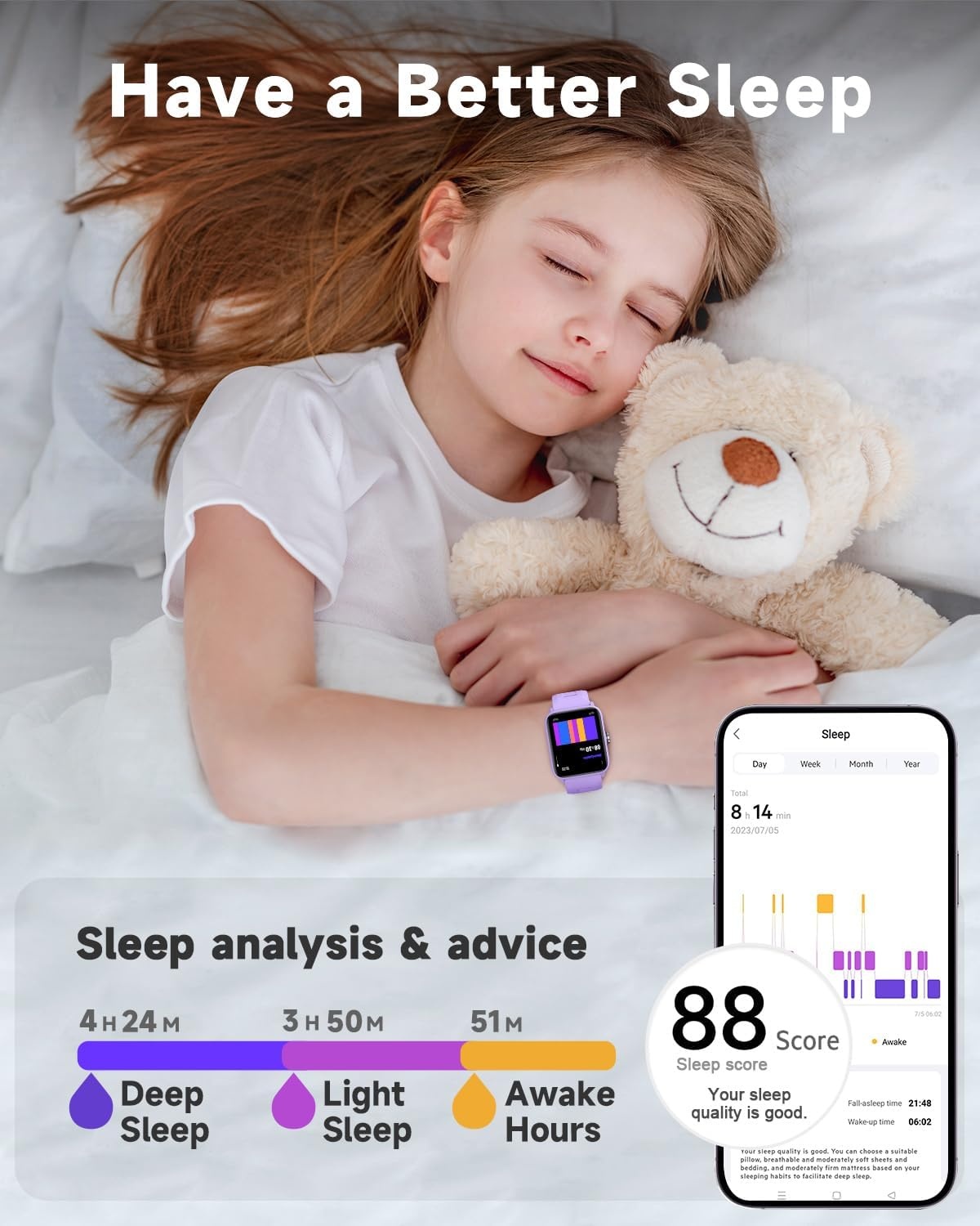 Kinder Smartwatch Lila 74% Korting | Stappenteller Hartslag Slaapmonitor