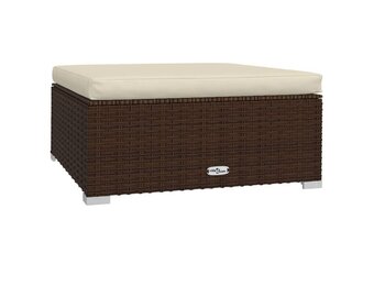 vidaXL Voetensteun met kussen 70x70x30 cm poly rattan bruin