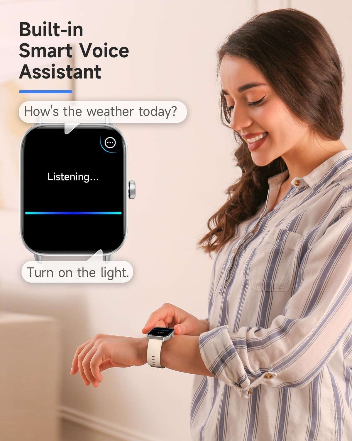 TOOBUR Smartwatch 1,8 inch met Alexa en Bluetooth bellen - Beige