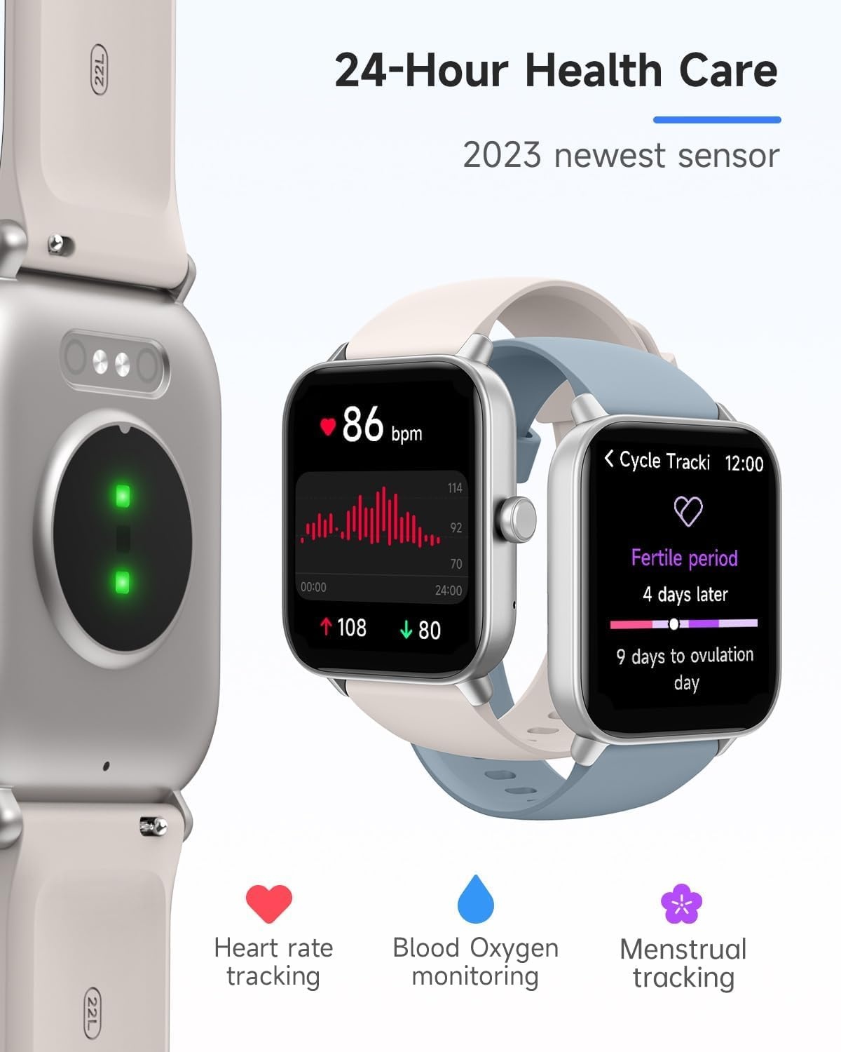 TOOBUR Smartwatch 1,8 inch met Alexa en Bluetooth bellen - Beige