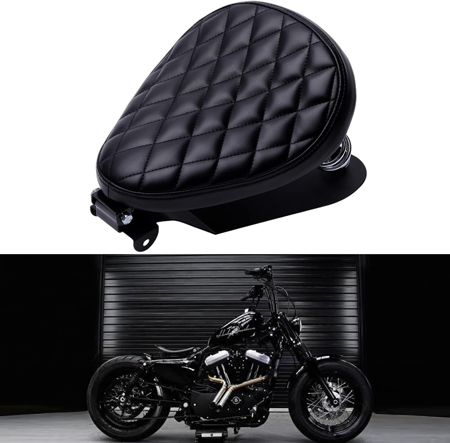 DREAMIZER Bobber Motorstoel, Solo Motorzitje met Veersteunbodemplaat voor Sportster Forty-Eight 48 XL883 1200 Chopper Custom