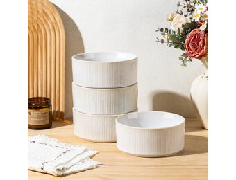 GBhome 4 Piece Set of 4, Handmade Ceramic Bowls for Cereal Soup Salad, Stylish Kitchen Bowls for Meal, Dishwasher and Microwave Safe, Reactive Glaze - Beige