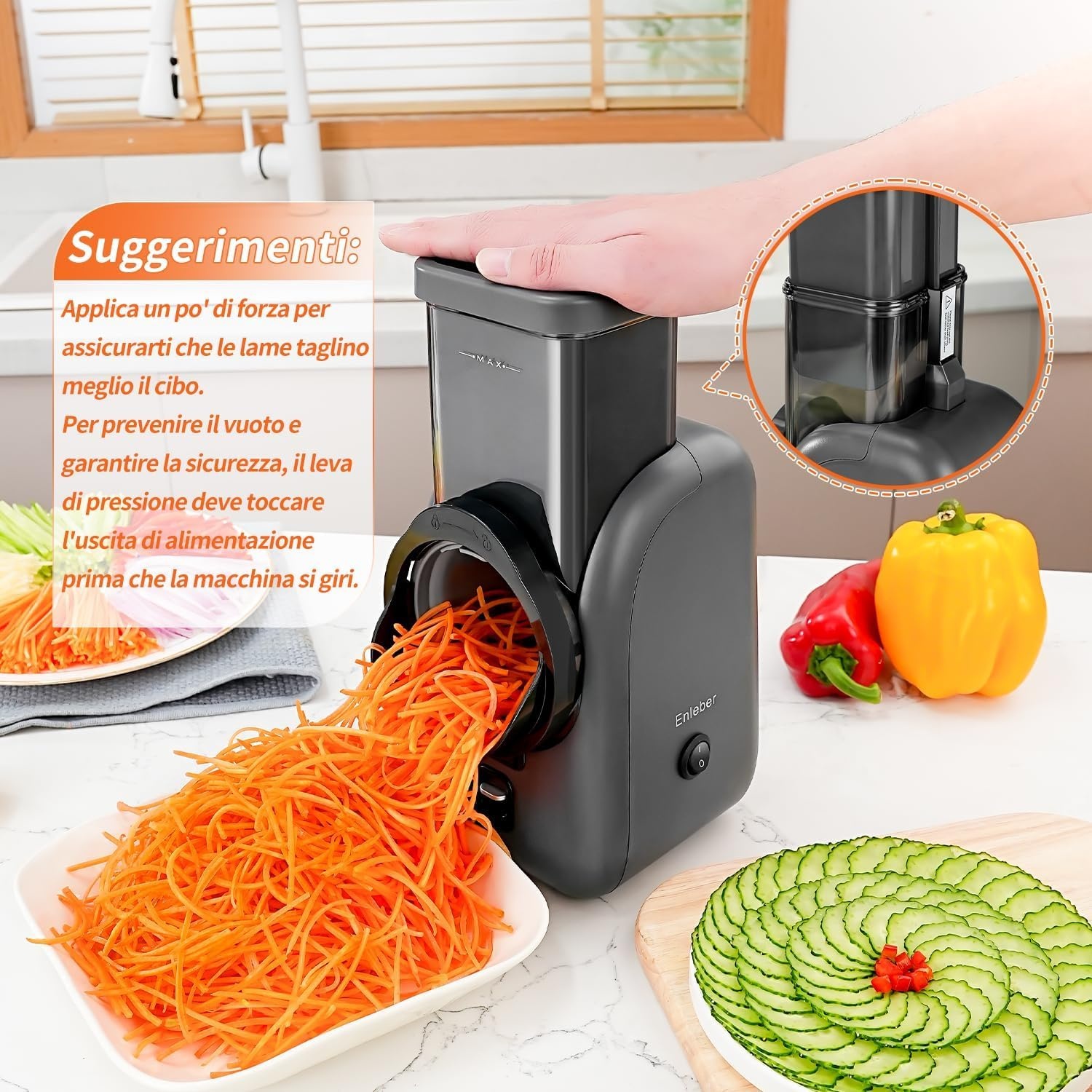 Elektrische kaasrasp, elektrische salademaker, multi-rasp, fruitsnijder, automatische groentehakselaar, keukenmachine, voor kaas, komkommer, wortel, zwart
