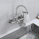 Multifunctional Kitchen Faucets Wall Mounted Contemporary Kitchen Faucet Wall Mounted Hot and Cold Faucet 360°Vegetable Washer with Spray Gun Countertop 304 Stainless Steel Brushed - B