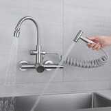 Multifunctional Kitchen Faucets Wall Mounted Contemporary Kitchen Faucet Wall Mounted Hot and Cold Faucet 360°Vegetable Washer with Spray Gun Countertop 304 Stainless Steel Brushed - B