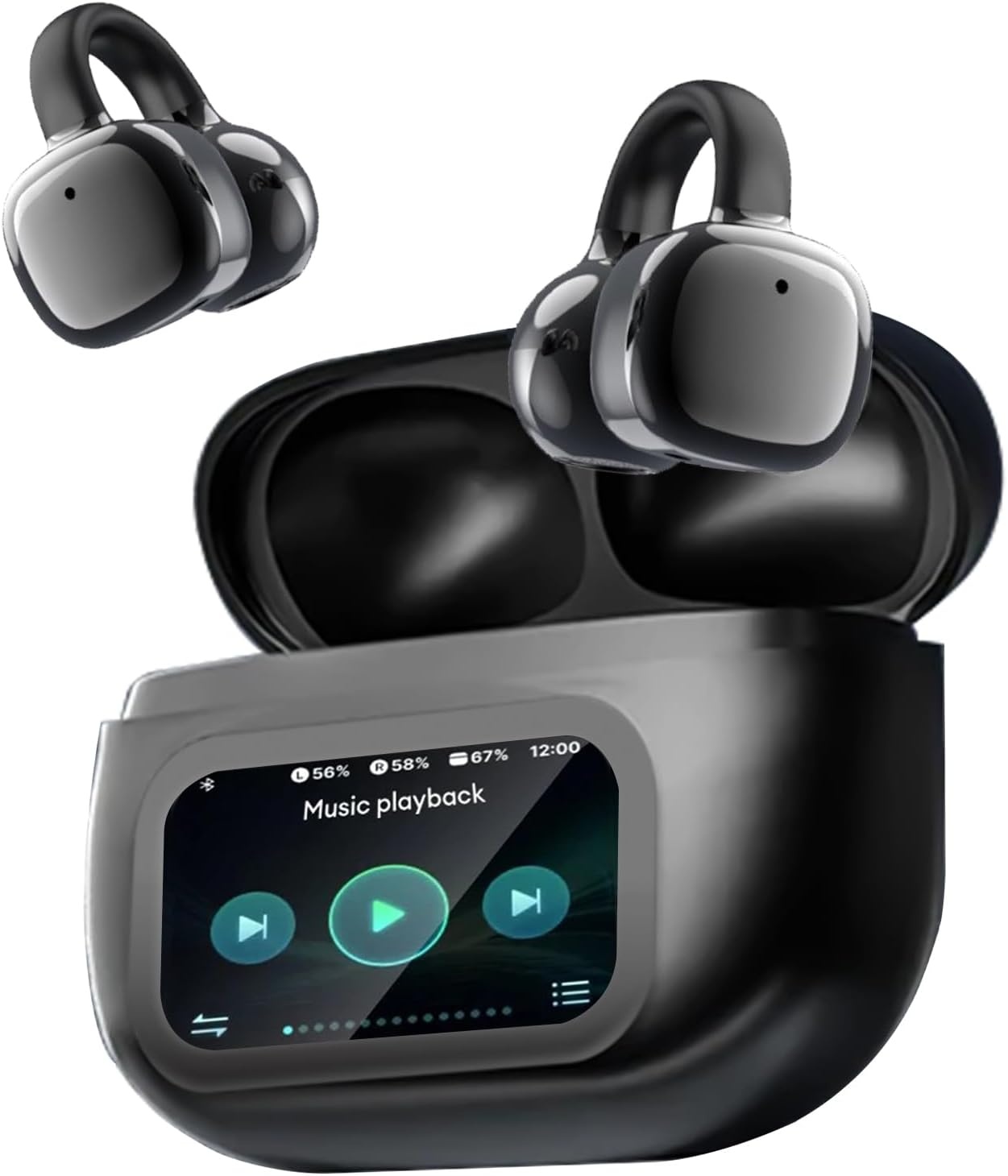 Open-Ear koptelefoon, 5.4-hoofdtelefoon, open-ear clip-on sportoortjes, taalvertaling, 50 uur speeltijd met ENC, touchscreen Open Ear Oordopjes (Zwart)