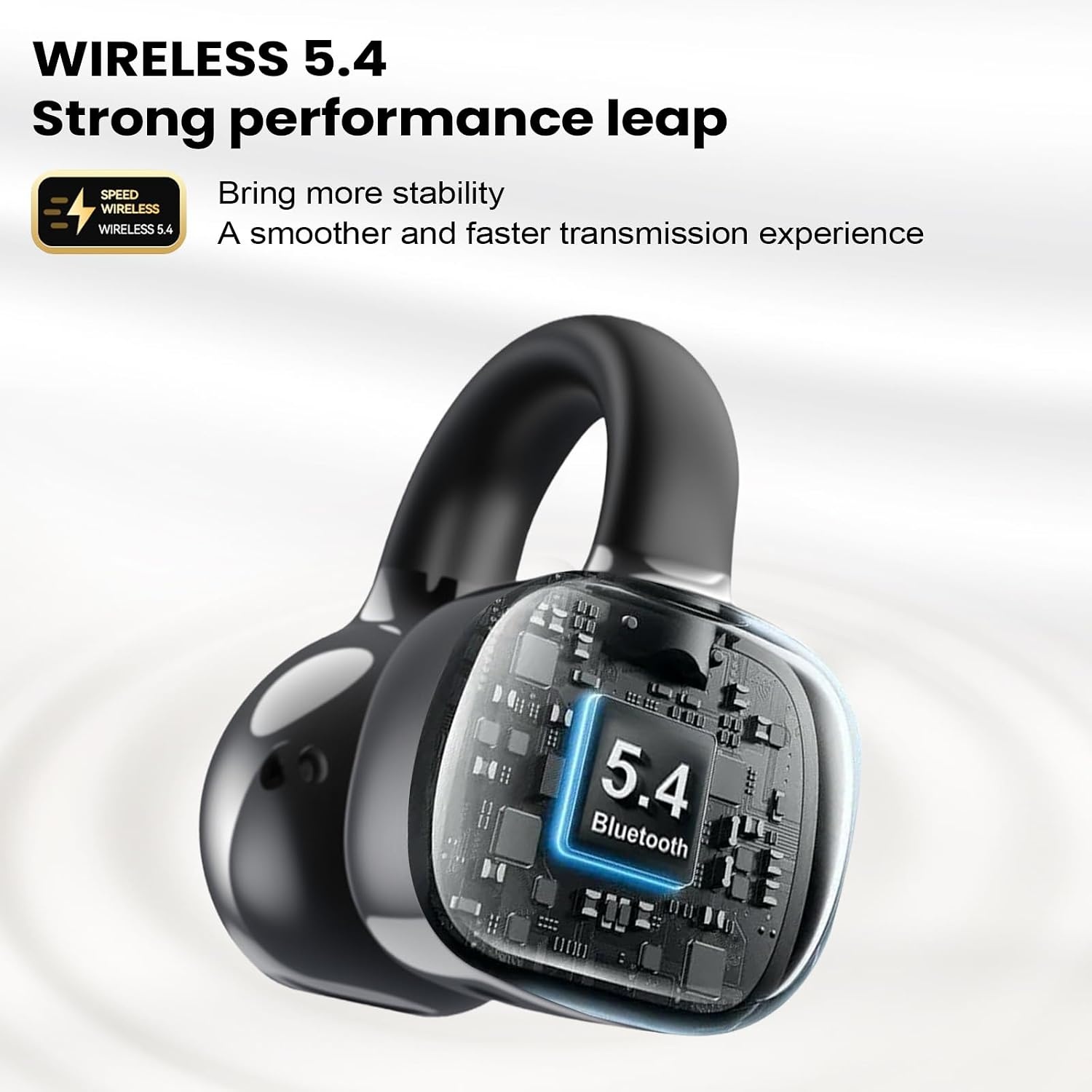 Open-Ear koptelefoon, 5.4-hoofdtelefoon, open-ear clip-on sportoortjes, taalvertaling, 50 uur speeltijd met ENC, touchscreen Open Ear Oordopjes (Zwart)