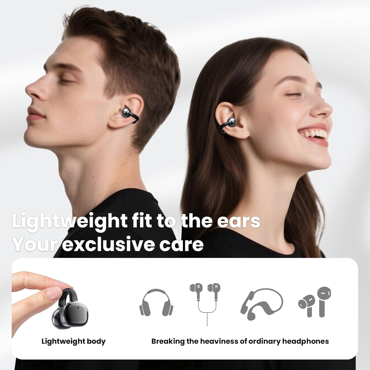 Open-Ear koptelefoon, 5.4-hoofdtelefoon, open-ear clip-on sportoortjes, taalvertaling, 50 uur speeltijd met ENC, touchscreen Open Ear Oordopjes (Zwart)