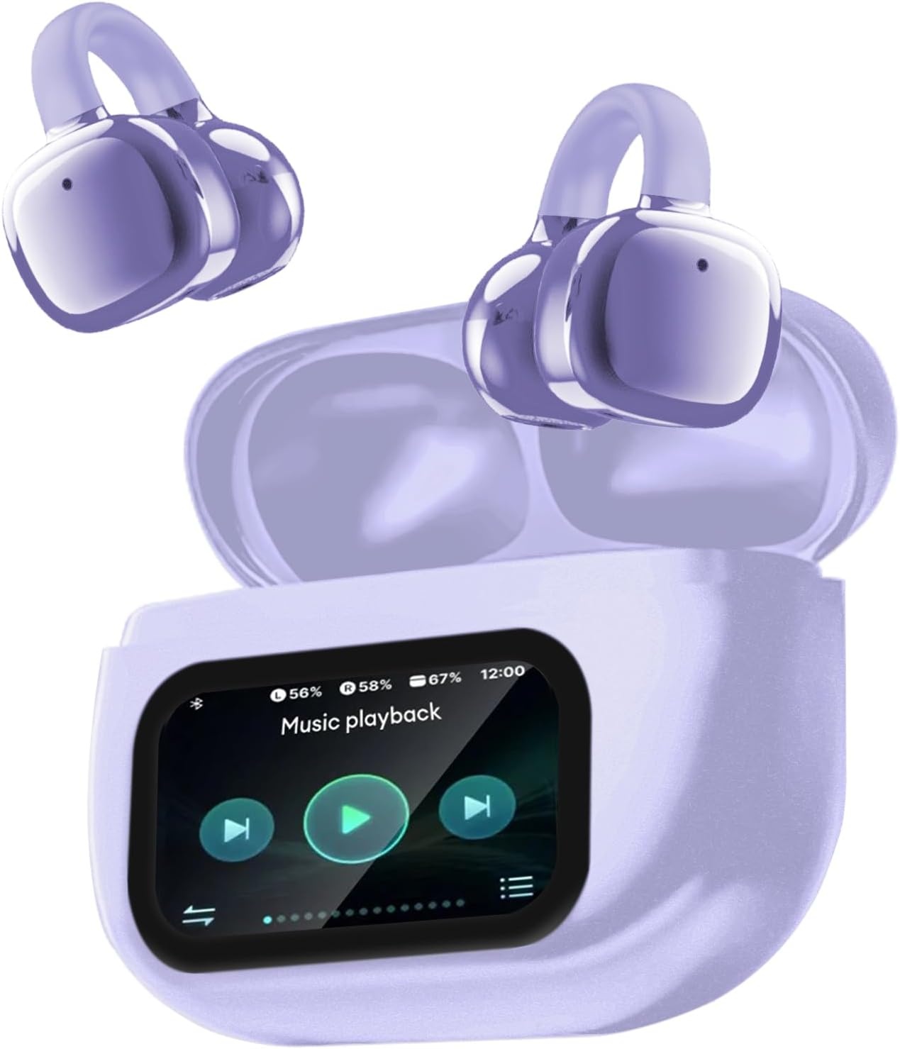 Open-Ear koptelefoon, 5.4-hoofdtelefoon, open-ear clip-on sportoortjes, taalvertaling, 50 uur speeltijd met ENC, touchscreen Open Ear Oordopjes (Zwart)