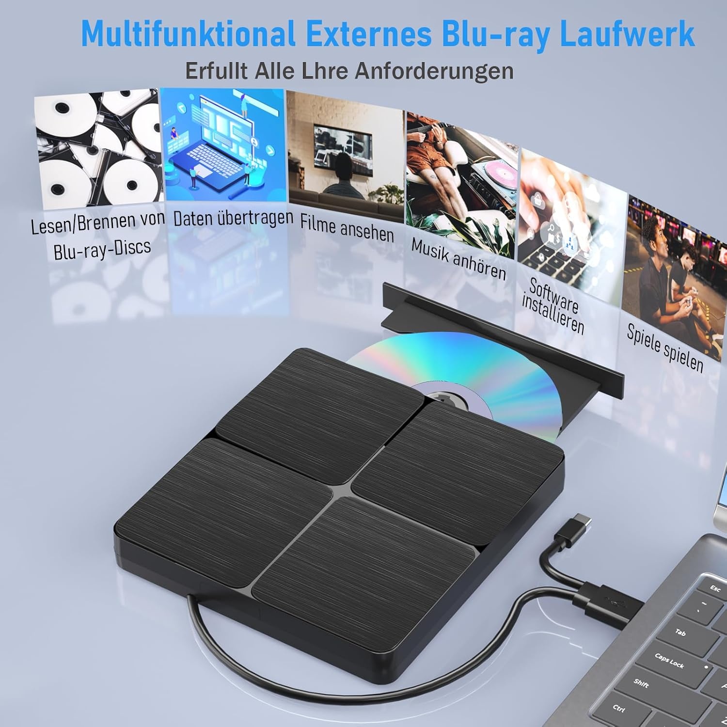 Yaeonku Externe Blu Ray CD DVD drive, USB 3.0 Type-C 3D Bluray CD DVD Lezer Slank Optische Bluray DVD Drive voor MacBook Laptop Desktop PC Laptop Compatibel met Mac OS Windows XP/7/8/10/11
