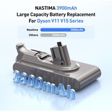 NASTIMA V11 V15 Click-in Replacement Battery, 25.2V 3900mAh Li-ion Battery for Dyson V11 Animal/Complete Extra/Fluffy Extra, V15, SV15, SV18, 970425-01, 970938-01 Vacuum Cleaner Batteries