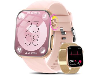 2026 nieuwe smartwatch voor dames met 100 + sportmodi, IP68 waterdicht, 1,97 inch HD AMOLED fitnesshorloge met bluetooth-oproepfunctie, SOS-knop berichtenherinnering, compatibel iOS Android (goud +