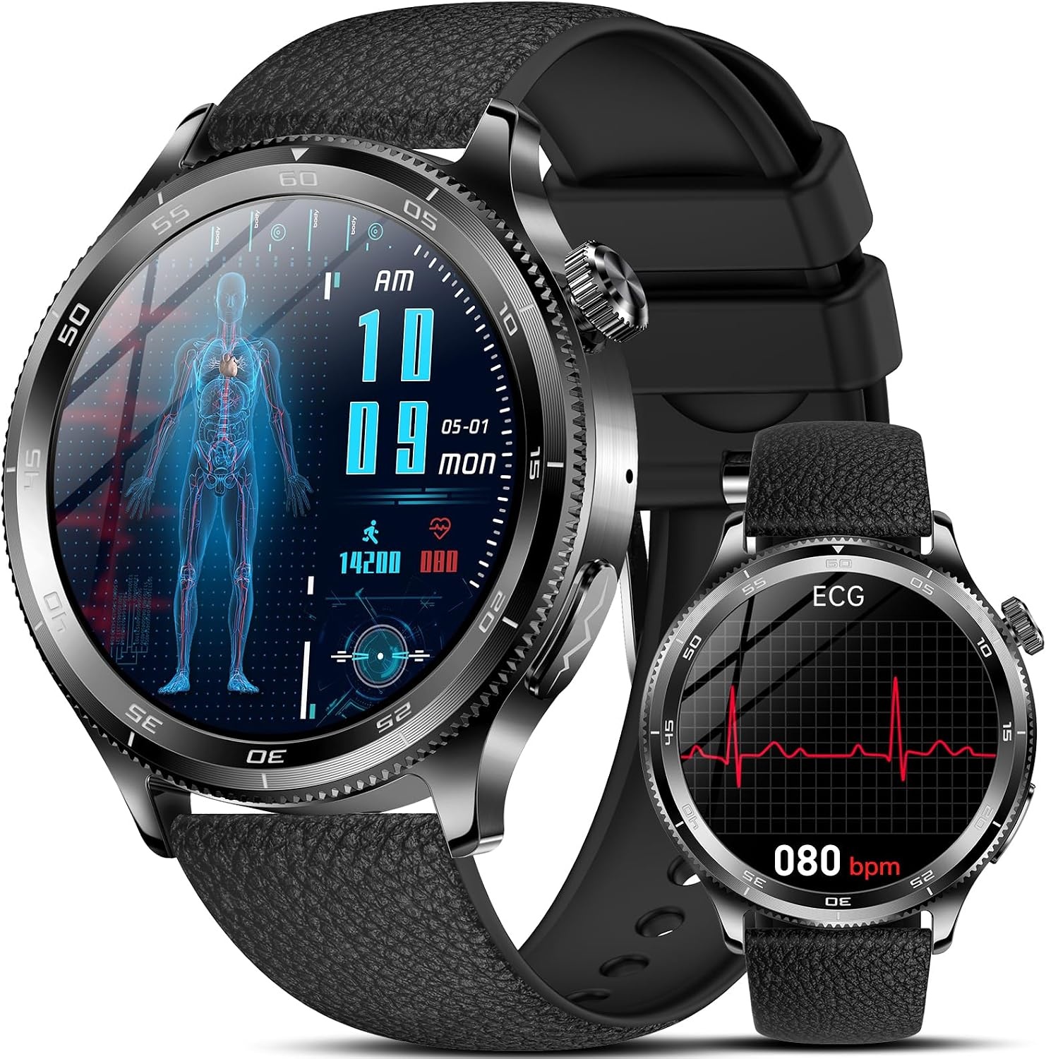 Marsyu Smartwatch 1.43 inch AMOLED Fitness Horloge - Bluetooth bellen - Zwart