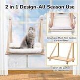 Kattenraambaars, kattenhangmat, raamstoel, raamhangmatten, bed voor binnenkatten, grote baars met stevige schroefzuignappen voor grote katten en kittens (grijs, kussenbedhoes)