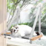 Kattenraambaars, kattenhangmat, raamstoel, raamhangmatten, bed voor binnenkatten, grote baars met stevige schroefzuignappen voor grote katten en kittens (grijs, kussenbedhoes)