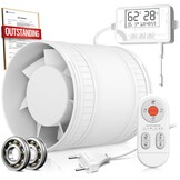 100mm Buisventilator met Afstandsbediening, Stille Kanaalventilator met Vochtsensor Temperatuursensor Timer, Afzuigventilator met 3 Snelheden, Ventilator Badkamer Toilet Garage