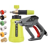 M MINGLE Hogedrukreiniger Gun Sneeuwschuimlans, 4000 PSI Cannon Foam Blaster Power Washer met 1/4 "Quick Connector, Car Wash Foam Cannon Kit met 5 Hogedrukreiniger Nozzle Tips, 1 Liter