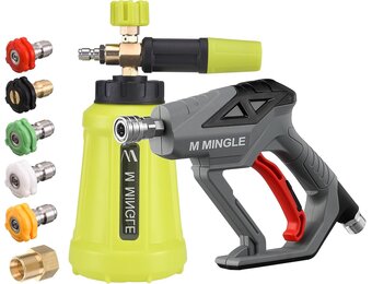 M MINGLE Hogedrukreiniger Gun Sneeuwschuimlans, 4000 PSI Cannon Foam Blaster Power Washer met 1/4 "Quick Connector, Car Wash Foam Cannon Kit met 5 Hogedrukreiniger Nozzle Tips, 1 Liter