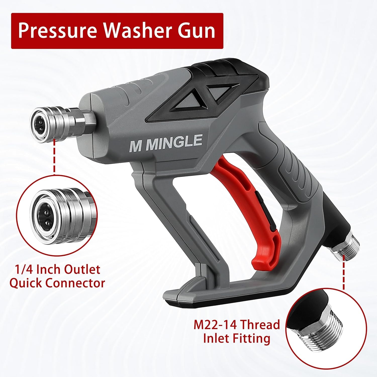 M MINGLE Hogedrukreiniger Gun Sneeuwschuimlans, 4000 PSI Cannon Foam Blaster Power Washer met 1/4 "Quick Connector, Car Wash Foam Cannon Kit met 5 Hogedrukreiniger Nozzle Tips, 1 Liter