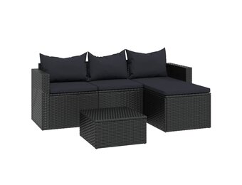 VidaXL Loungeset Poly Rattan Zwart - 35% Korting