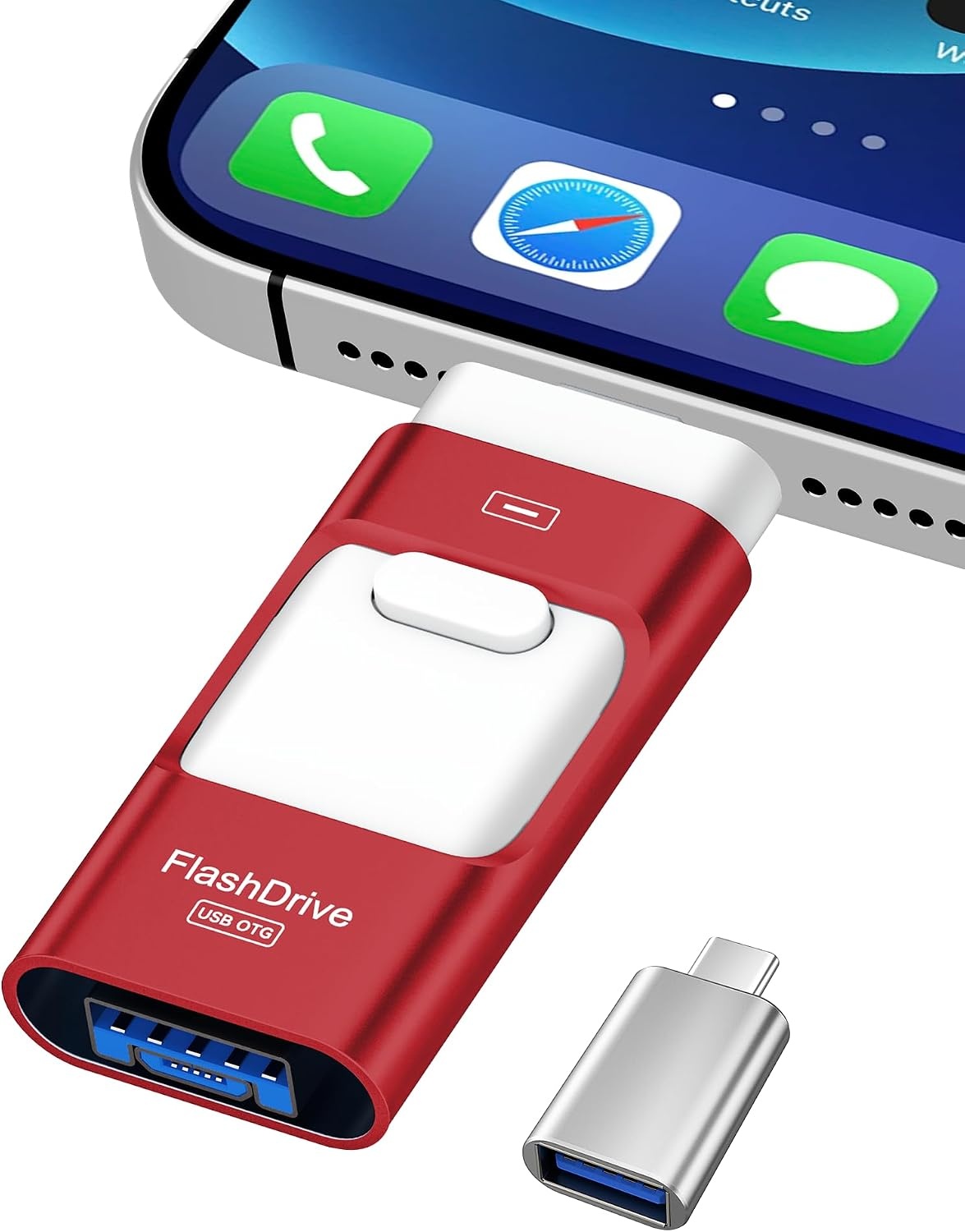 256GB USB-Stick 4-in-1 (iOS, USB-C, Micro-USB, USB 3.0) Rood - 33% Korting