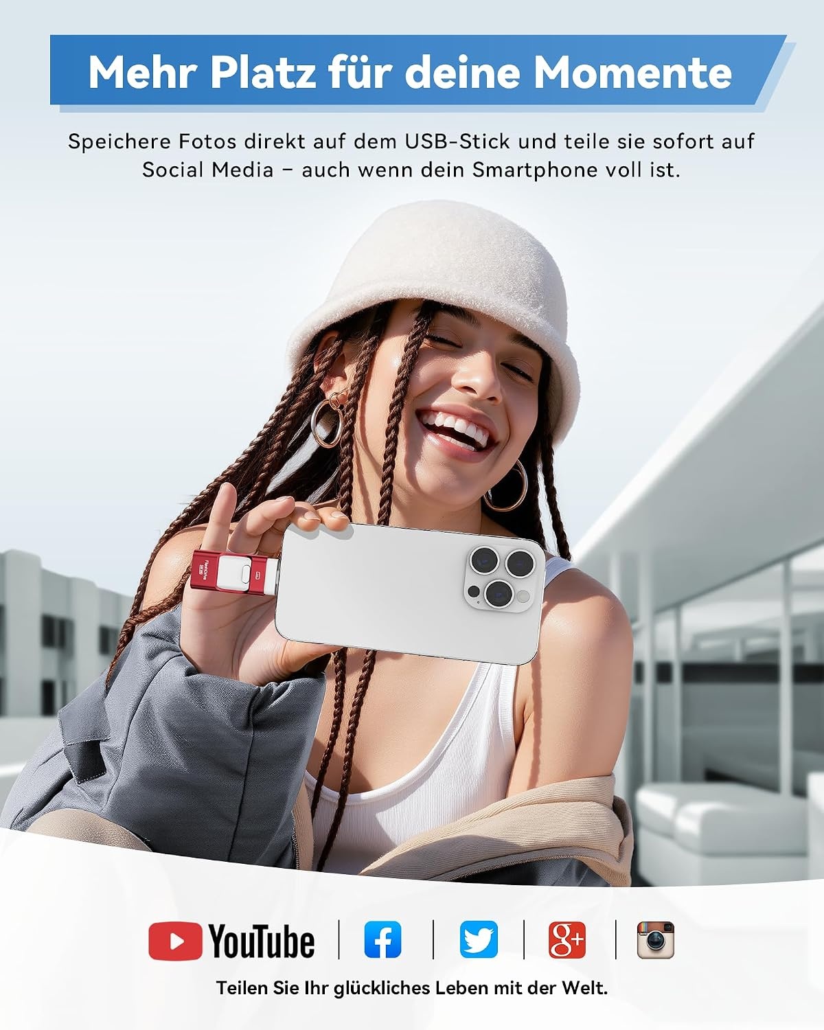 256GB USB-Stick 4-in-1 (iOS, USB-C, Micro-USB, USB 3.0) Rood - 33% Korting