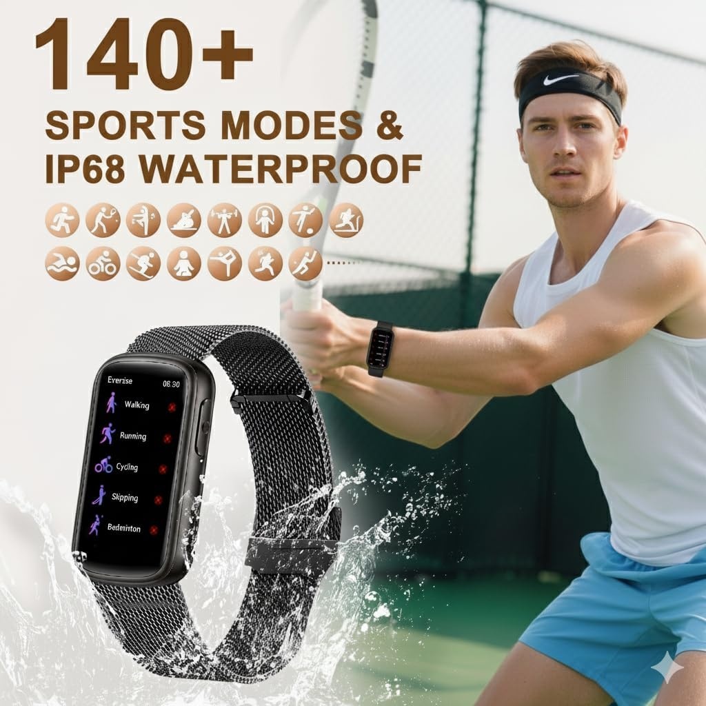 Smartwatch met 1.47" Touchscreen, Bluetooth Bellen, IP68 Zwart - 33% Korting