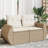 vidaXL Tuinbank 2-zits Poly Rattan Beige met Kussens - 35% Korting