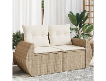 vidaXL Tuinbank 2-zits Poly Rattan Beige met Kussens - 35% Korting