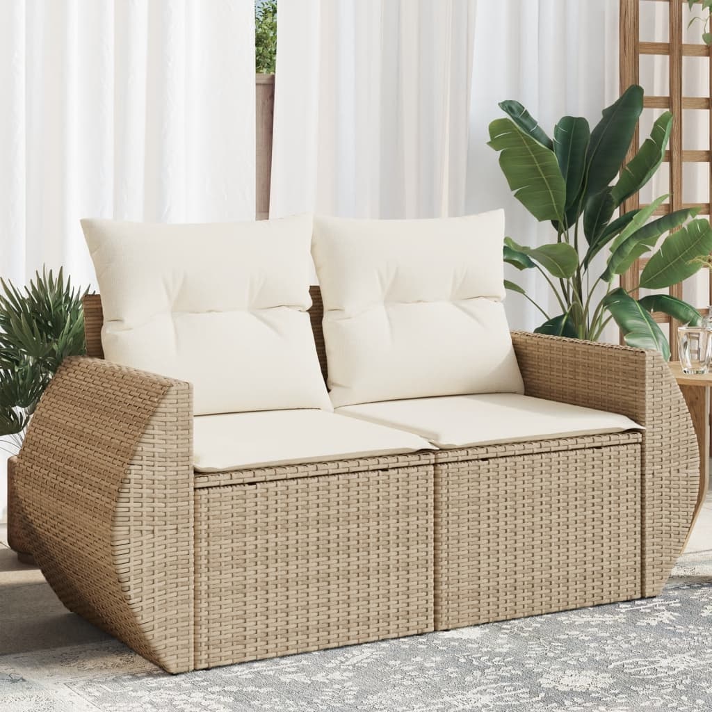 vidaXL Tuinbank 2-zits Poly Rattan Beige met Kussens - 35% Korting