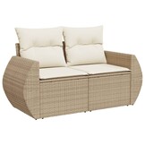 vidaXL Tuinbank 2-zits Poly Rattan Beige met Kussens - 35% Korting