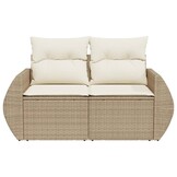 vidaXL Tuinbank 2-zits Poly Rattan Beige met Kussens - 35% Korting
