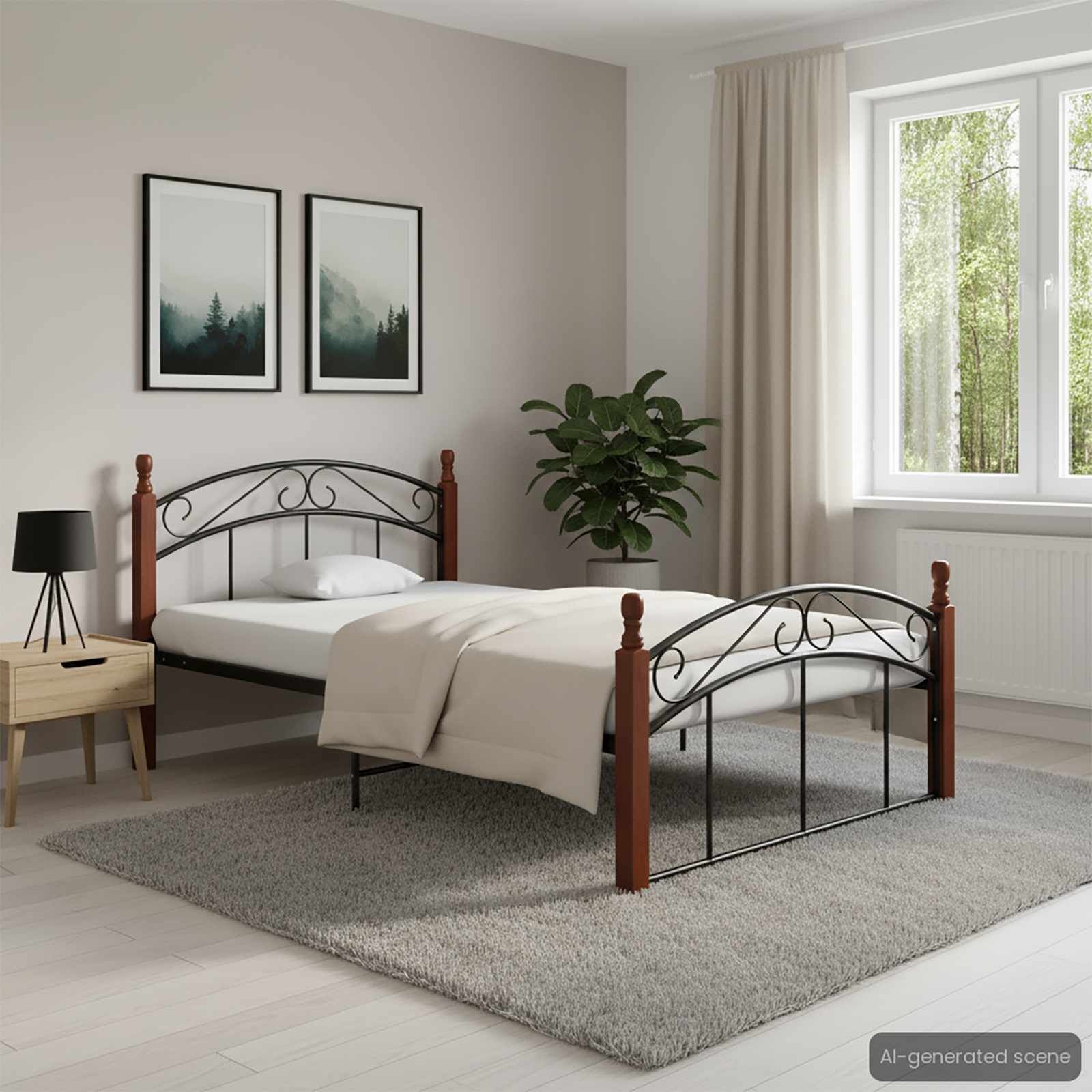 Bedframe metaal & eikenhout zwart - 120x200 cm - 35% Korting