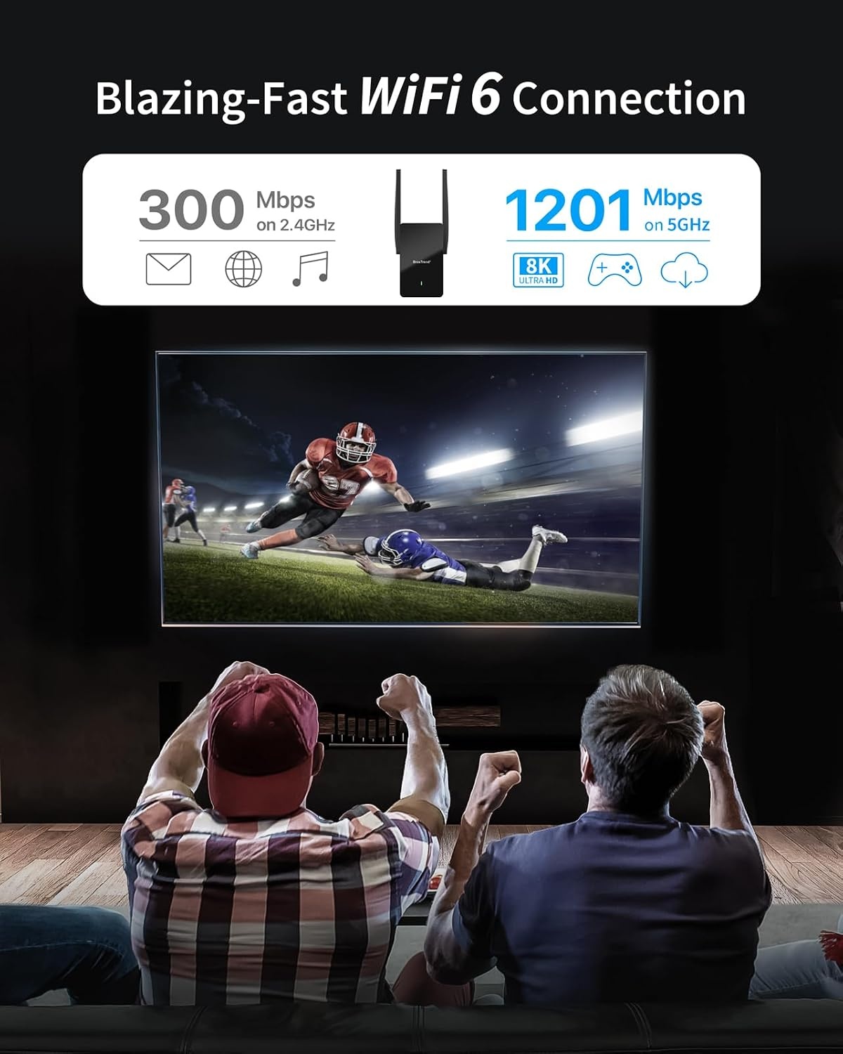 BrosTrend WiFi 6 Versterker AX1500 - Zwart, 185m² Bereik - 34% Korting!