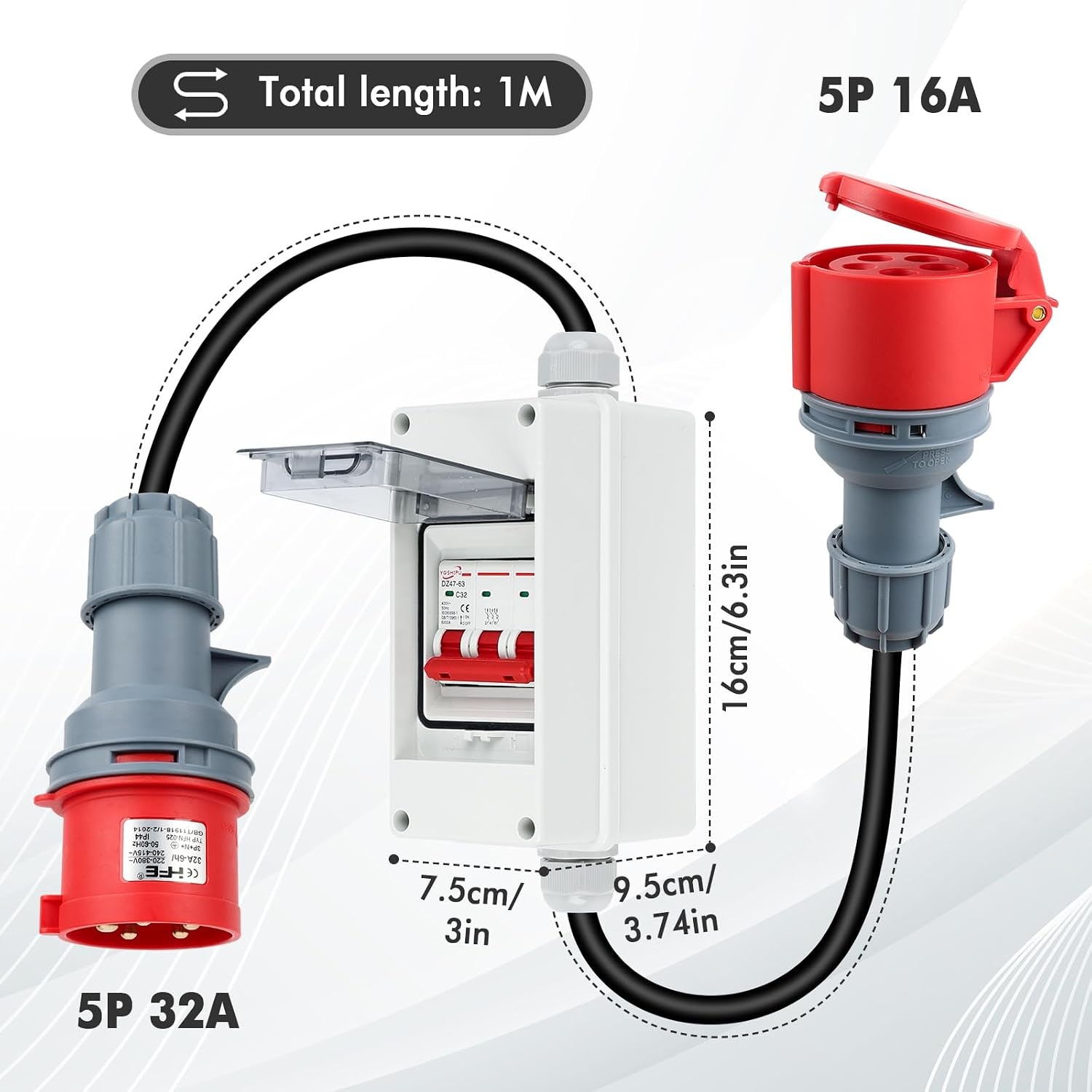 CEE Adapter 32A naar 16A met Stroomonderbreker - IP44 Krachtstroomverloop