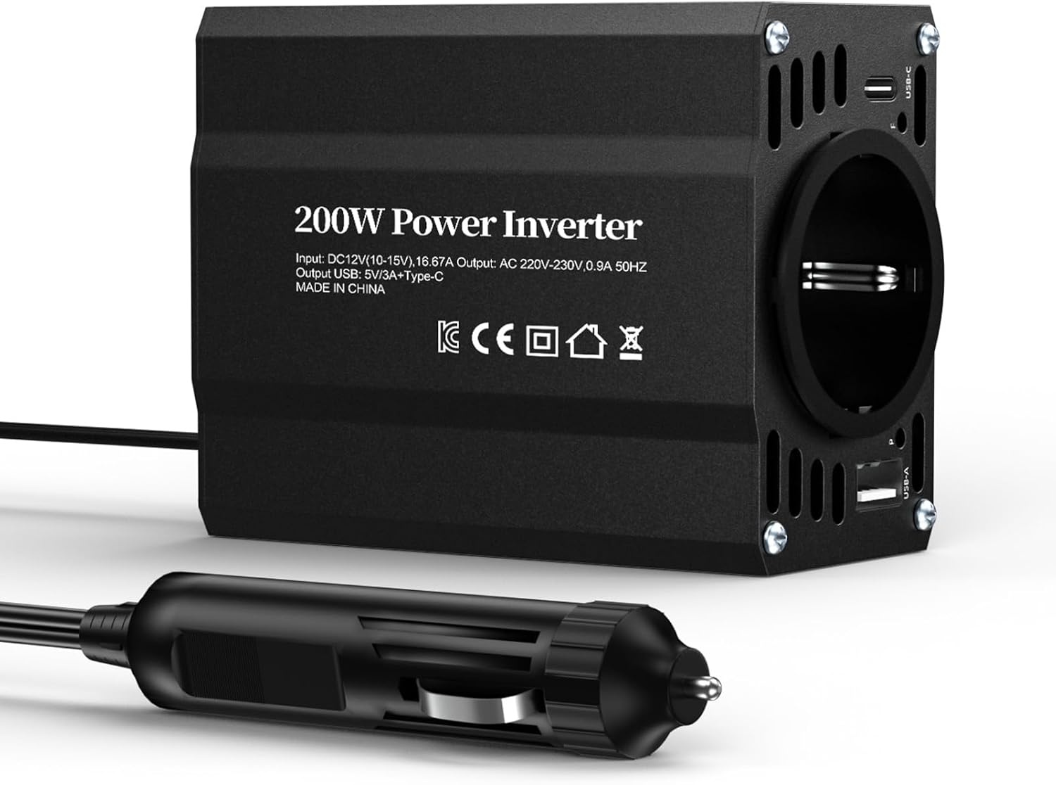 12V/220V Omvormer 300W met USB & Type C Snellader