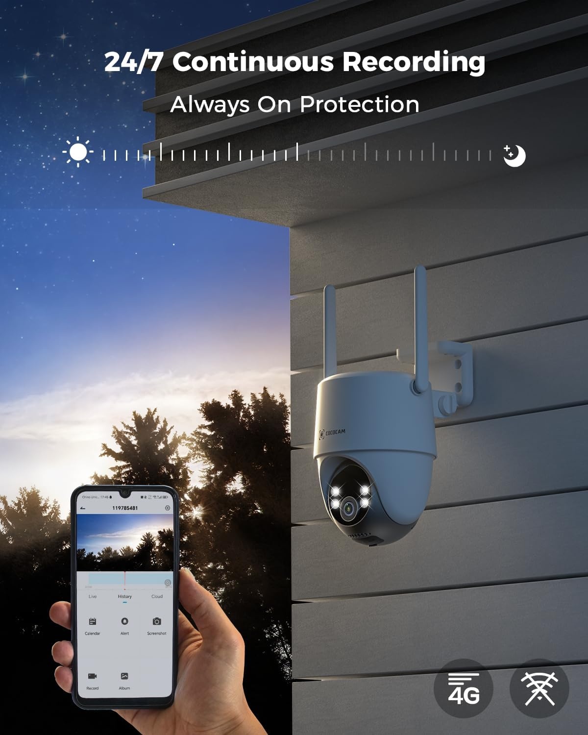 COCOCAM 4G Beveiligingscamera - 2K PTZ Outdoor Camera met Zonnepaneel en Batterij
