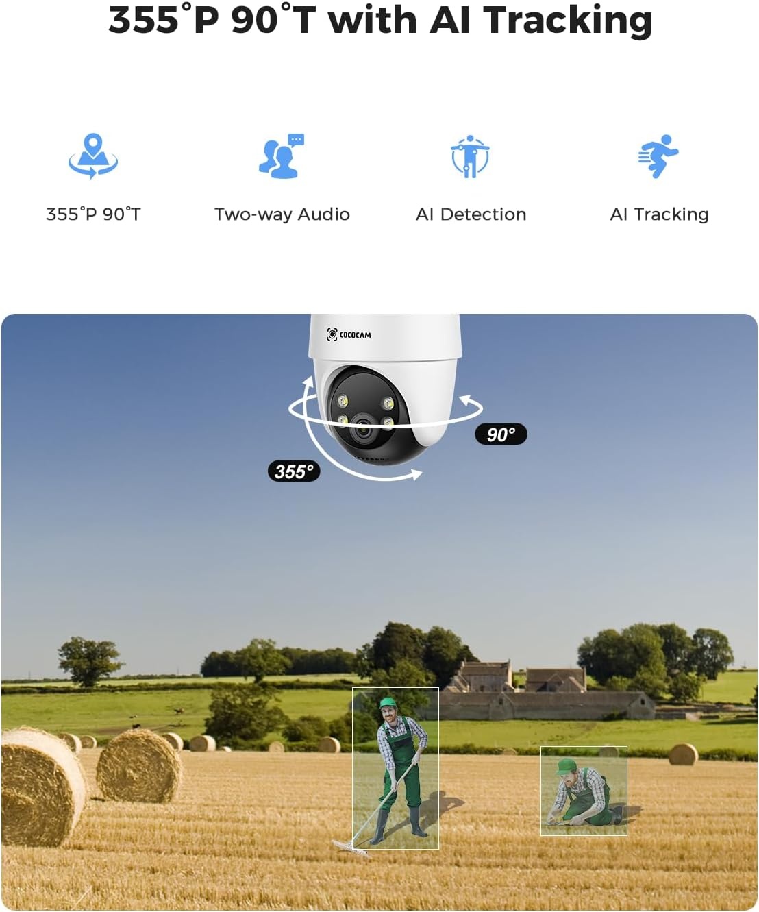COCOCAM 4G Beveiligingscamera - 2K PTZ Outdoor Camera met Zonnepaneel en Batterij