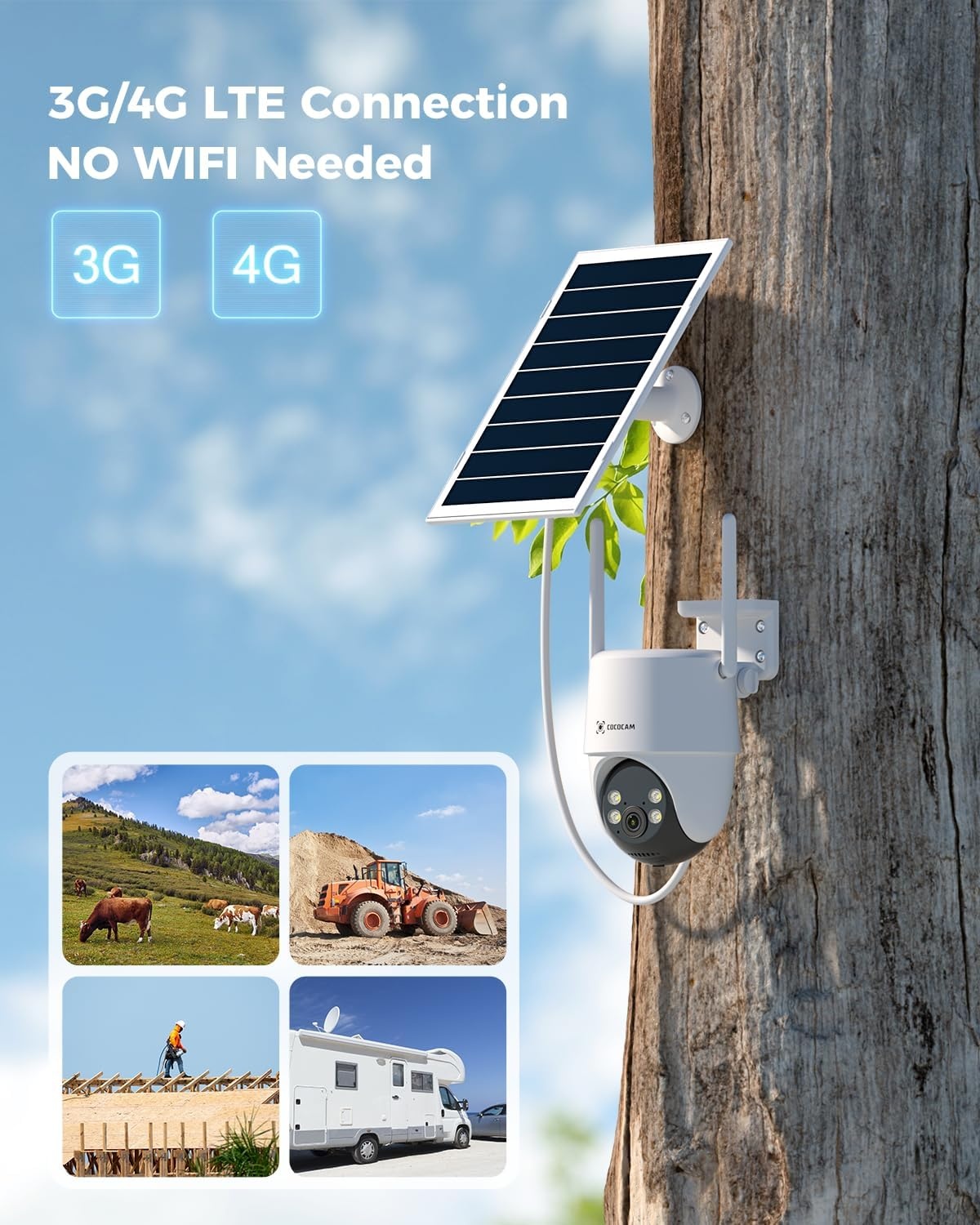 COCOCAM 4G Beveiligingscamera - 2K PTZ Outdoor Camera met Zonnepaneel en Batterij
