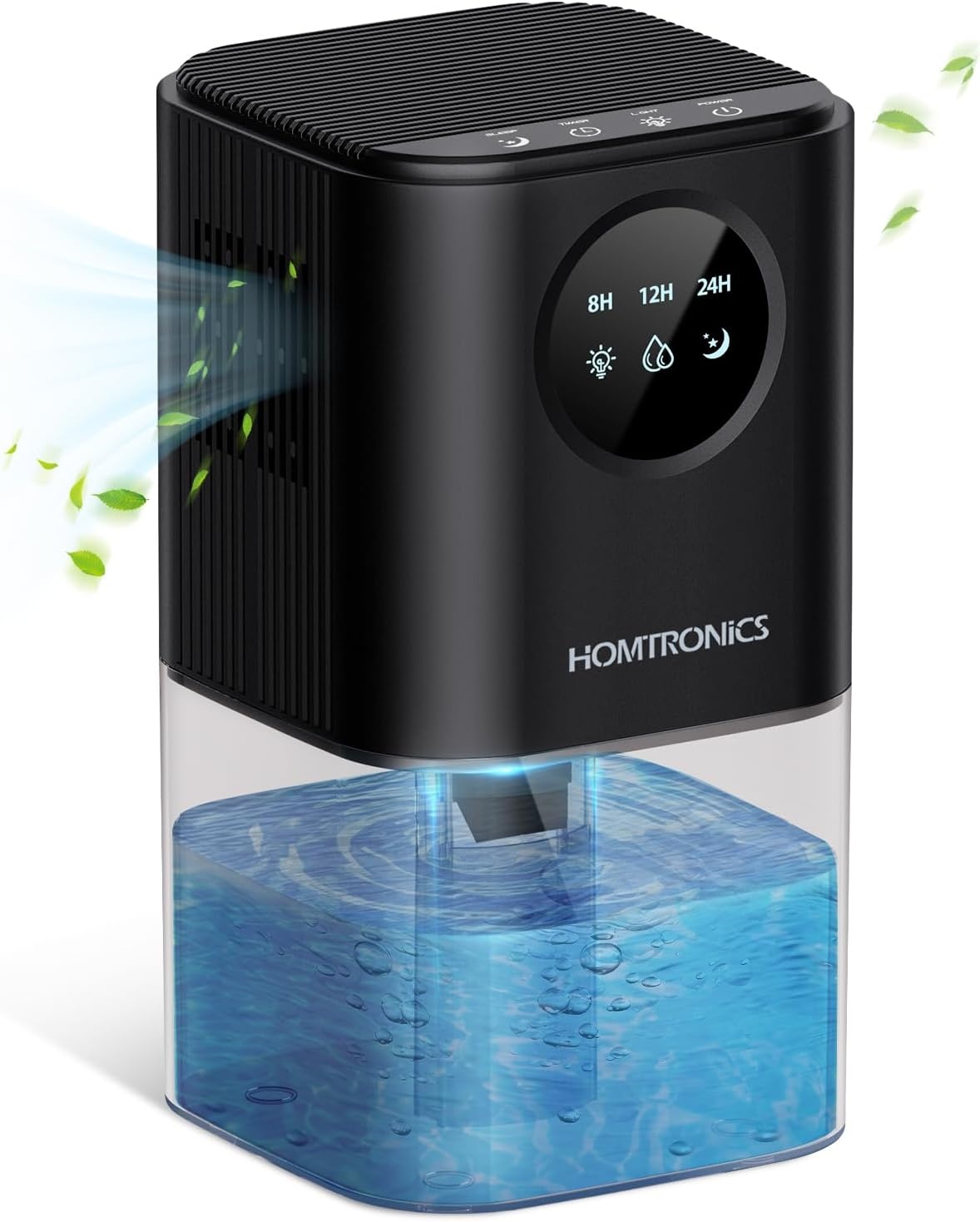 Elektrische luchtontvochtiger, 1700 ml, met timerfunctie, stil, kleine luchtontvochtiger met 7 lichtkleuren, automatische uitschakeling, voor slaapkamer, kast, badkamer (zwart)
