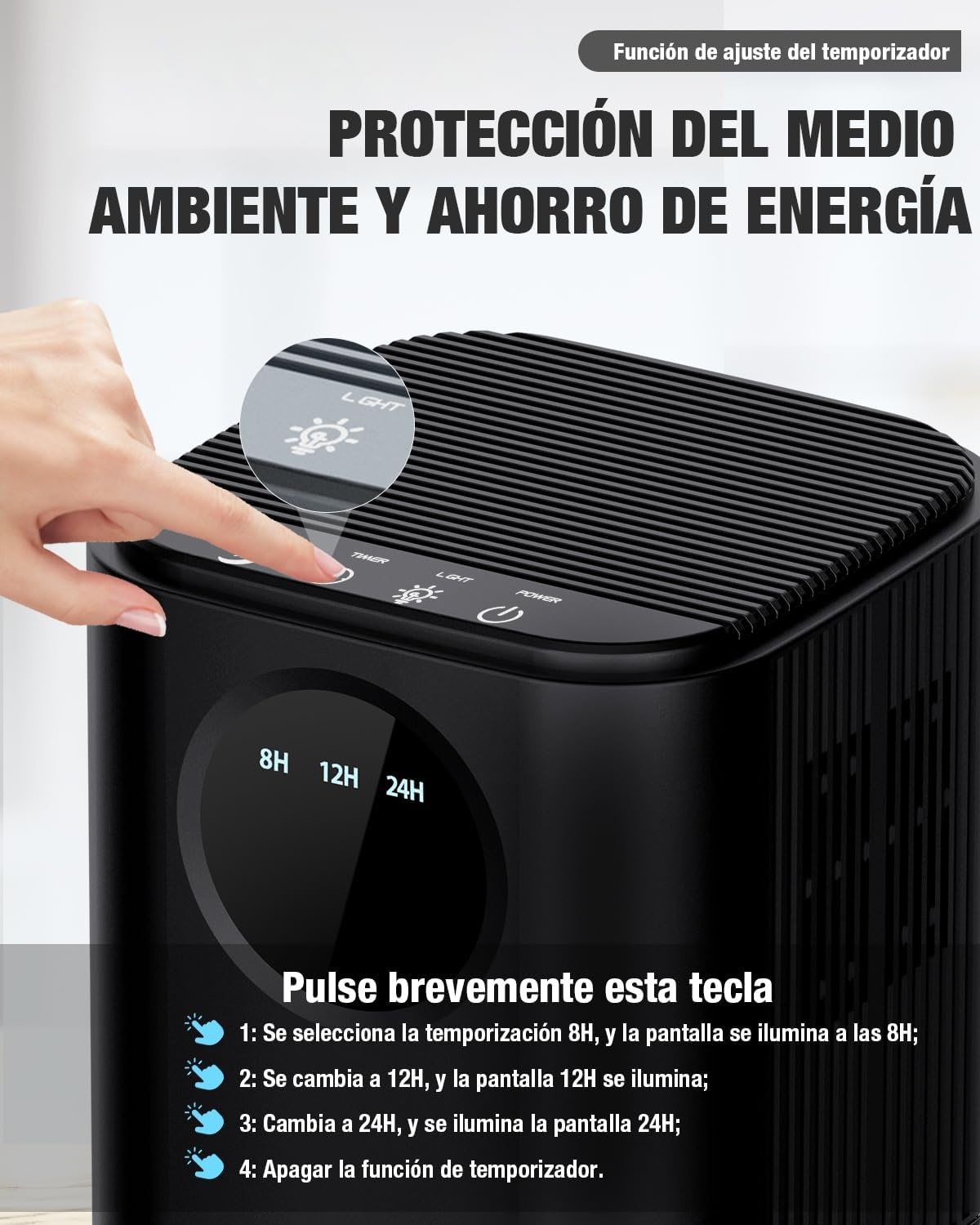 Elektrische luchtontvochtiger, 1700 ml, met timerfunctie, stil, kleine luchtontvochtiger met 7 lichtkleuren, automatische uitschakeling, voor slaapkamer, kast, badkamer (zwart)