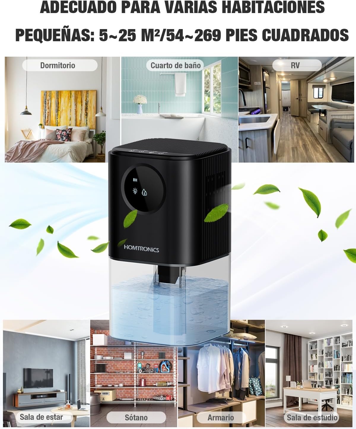 Elektrische luchtontvochtiger, 1700 ml, met timerfunctie, stil, kleine luchtontvochtiger met 7 lichtkleuren, automatische uitschakeling, voor slaapkamer, kast, badkamer (zwart)