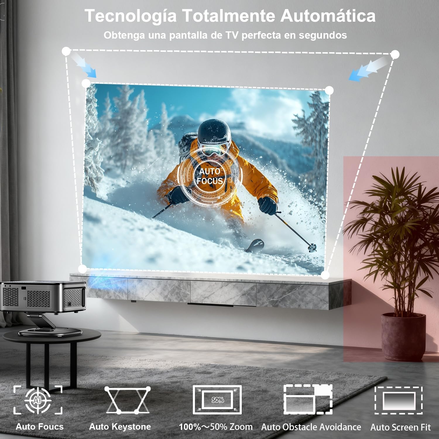 XIWBSY T08 PRO Projector - 4K Support, 1500 ANSI, Google TV, 360° Draaibaar