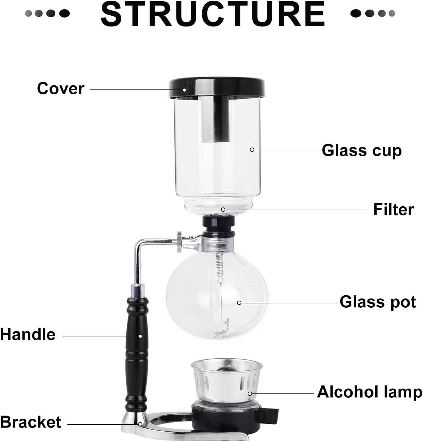 YUCHENGTECH Syphon Koffiezetapparaat, Glas, 3 Kopjes, 360 ml