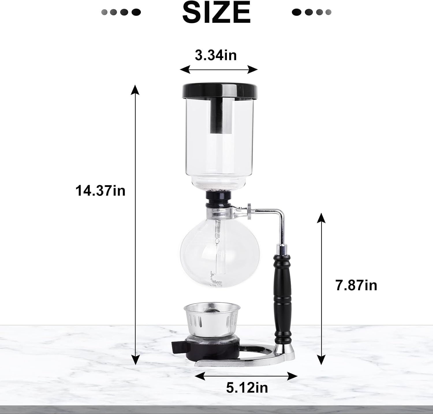 YUCHENGTECH Syphon Koffiezetapparaat, Glas, 3 Kopjes, 360 ml