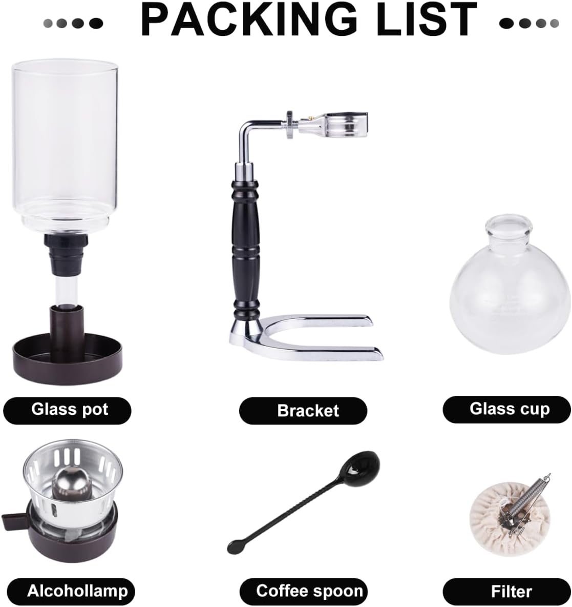 YUCHENGTECH Syphon Koffiezetapparaat, Glas, 3 Kopjes, 360 ml