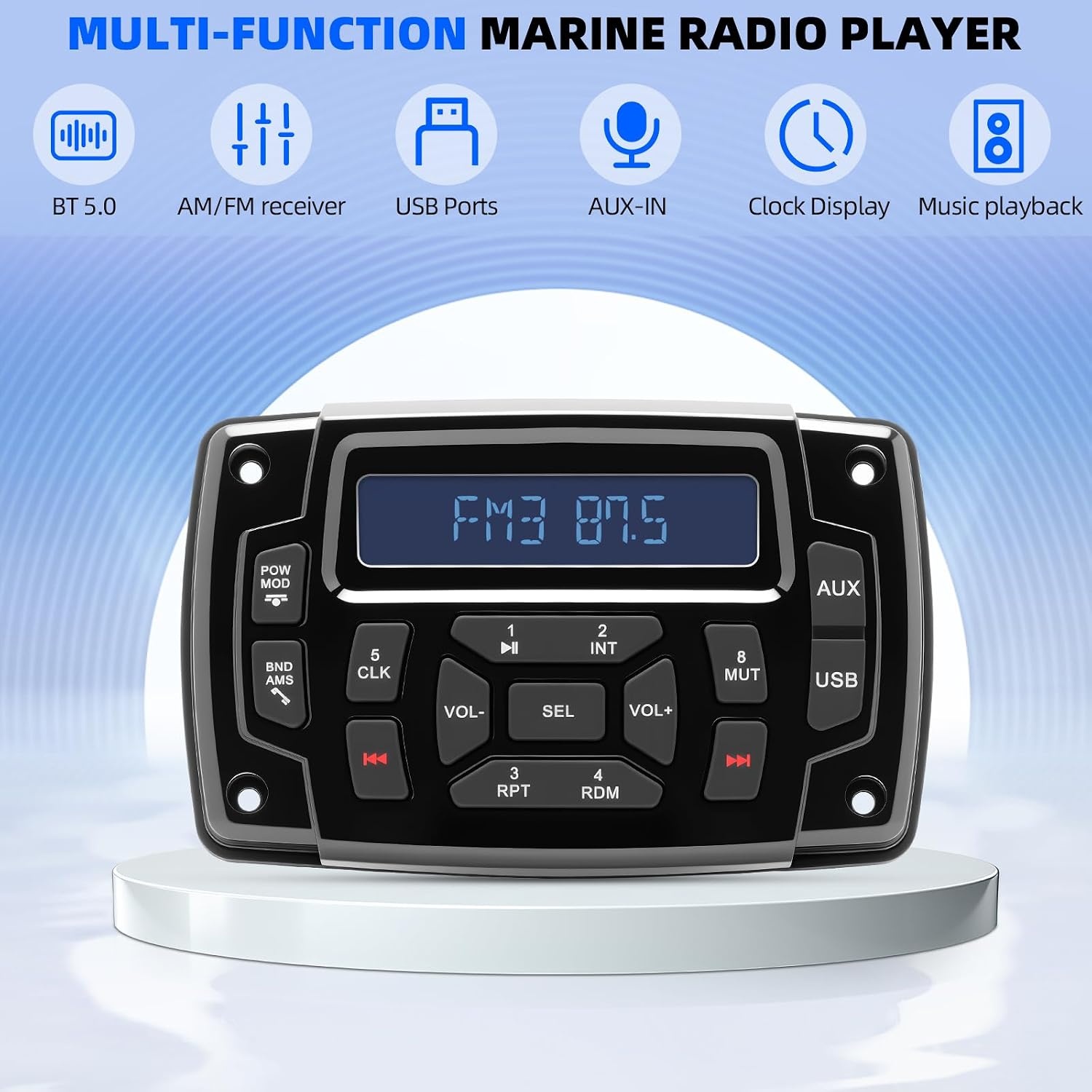 Geloo Boot Marine Stereo Waterdicht MP3-speler AM/FM-radio Stereo Media Ontvanger voor Boten, Jachten, Marineboten