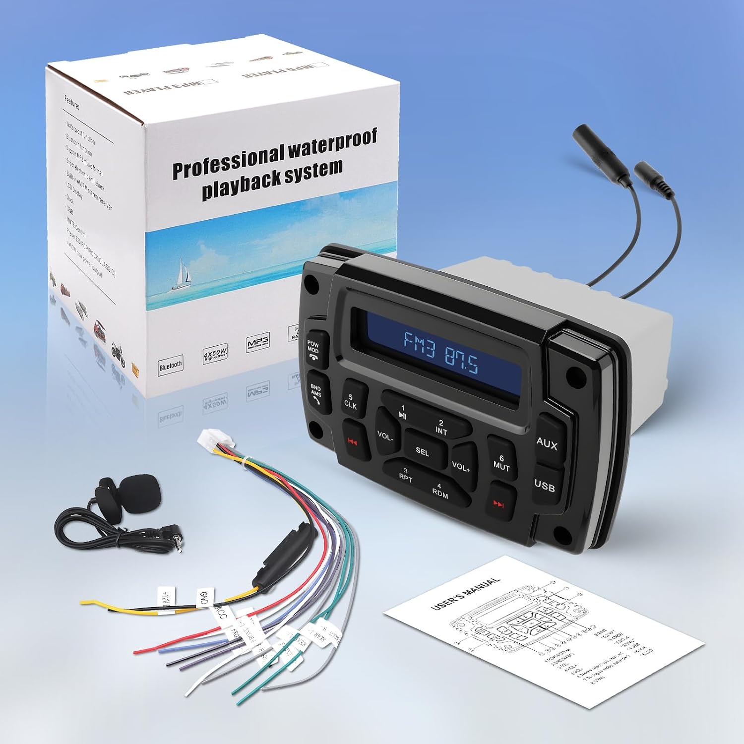 Geloo Boot Marine Stereo Waterdicht MP3-speler AM/FM-radio Stereo Media Ontvanger voor Boten, Jachten, Marineboten