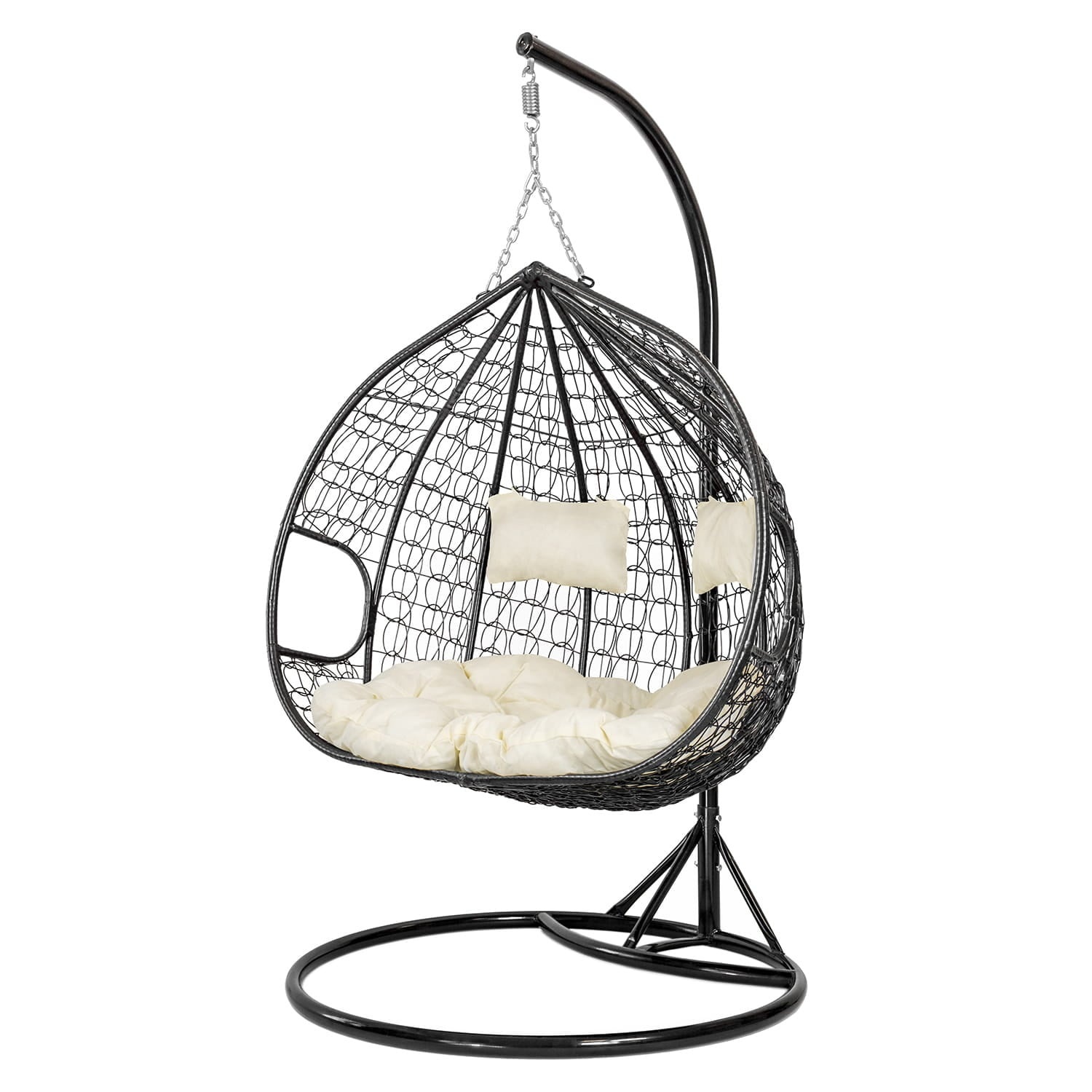 2-persoons Hangstoel met Frame - Zwart/Beige - 60% Korting